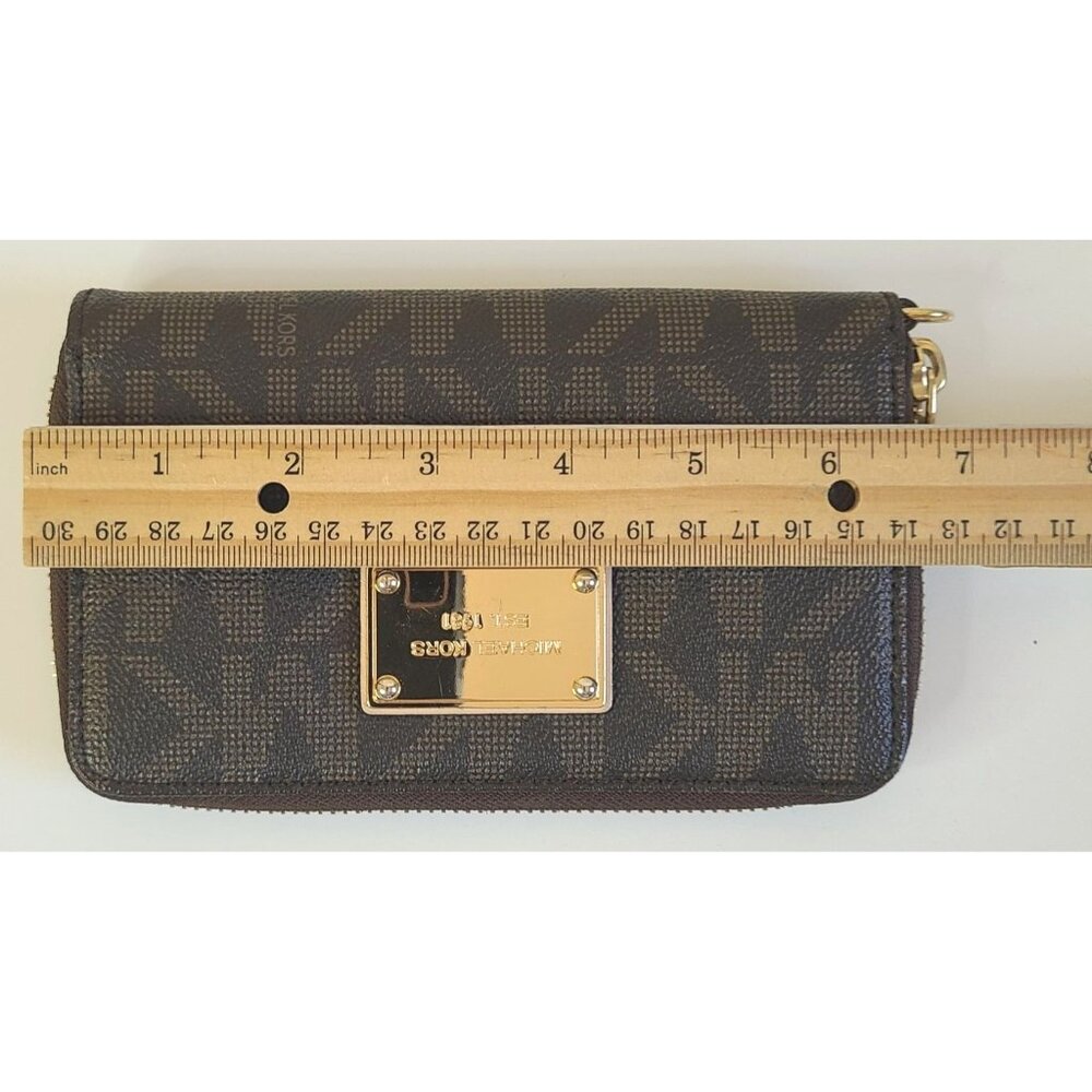 Michael Kors Jet Set Travel Continental Wallet Brown & Gold Zipper All Around - Picture 9 of 10